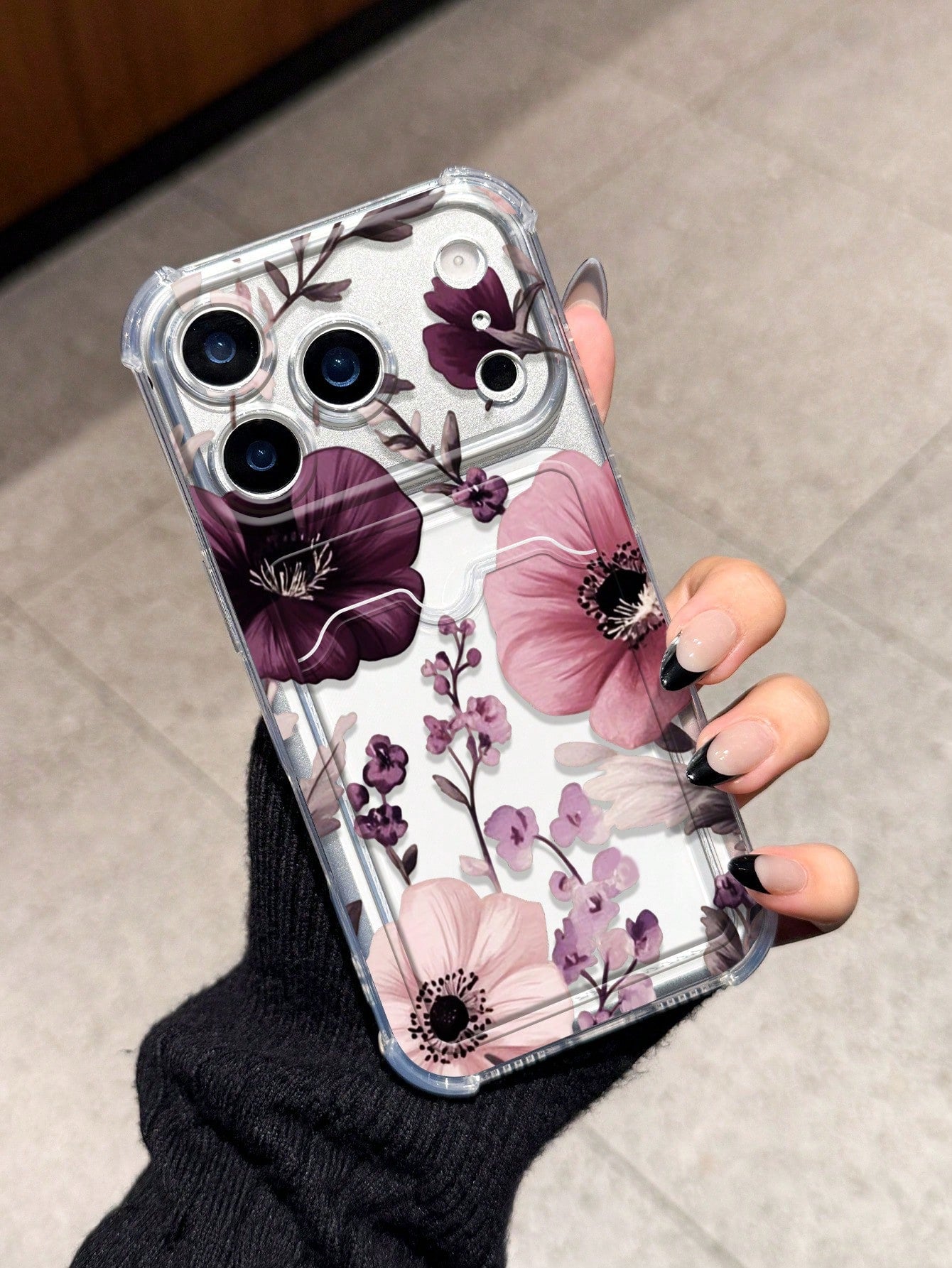 Elegant Floral Card Slot Shockproof Phone Case Compatible With 17 Pro Max 13 Pro 17/16/14 Pro Max New Style 13 Bestie 15 Phone Protective Cover 12/12 Pro Niche 11 Fresh 15 Pro Max Card Holder Style 16
