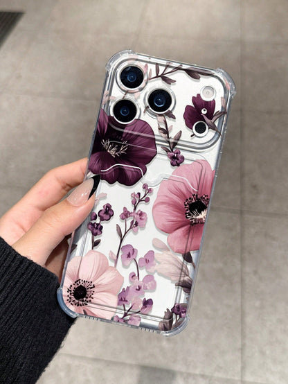 Elegant Floral Card Slot Shockproof Phone Case Compatible With 17 Pro Max 13 Pro 17/16/14 Pro Max New Style 13 Bestie 15 Phone Protective Cover 12/12 Pro Niche 11 Fresh 15 Pro Max Card Holder Style 16
