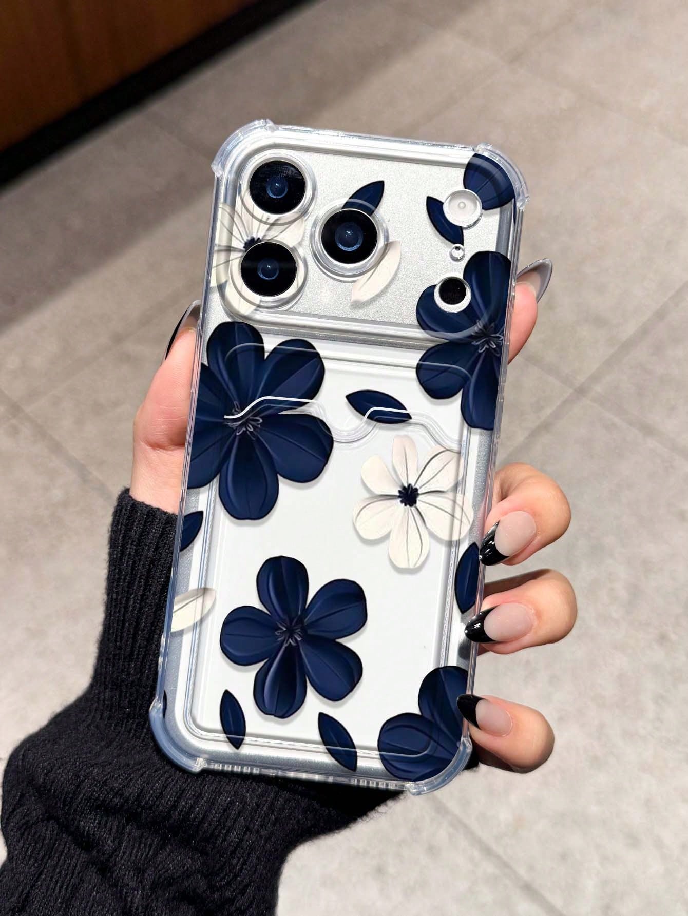 Elegant Floral Card Slot Shockproof Phone Case Compatible With 17 Pro Max 13 Pro 17/16/14 Pro Max New Style 13 Bestie 15 Phone Protective Cover 12/12 Pro Niche 11 Fresh 15 Pro Max Card Holder Style 16