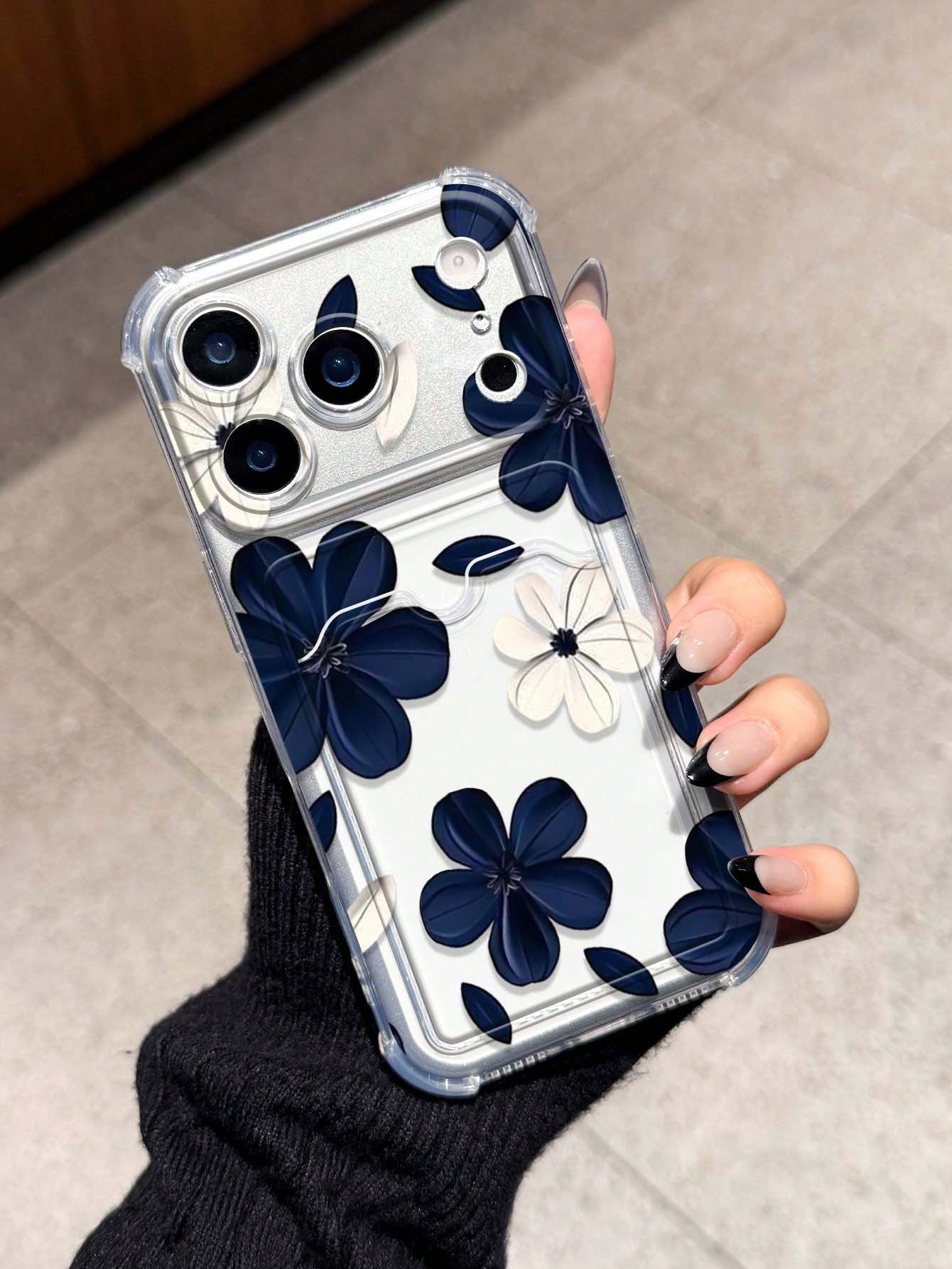 Elegant Floral Card Slot Shockproof Phone Case Compatible With 17 Pro Max 13 Pro 17/16/14 Pro Max New Style 13 Bestie 15 Phone Protective Cover 12/12 Pro Niche 11 Fresh 15 Pro Max Card Holder Style 16