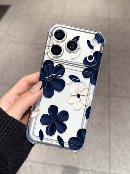 Elegant Floral Card Slot Shockproof Phone Case Compatible With 17 Pro Max 13 Pro 17/16/14 Pro Max New Style 13 Bestie 15 Phone Protective Cover 12/12 Pro Niche 11 Fresh 15 Pro Max Card Holder Style 16