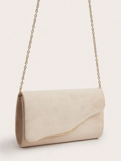 Elegant Velvet Material Large Women's Clutch Bag,  With Detachable Chain Strap, Suitable For Weddings, Parties, Galas,Bride