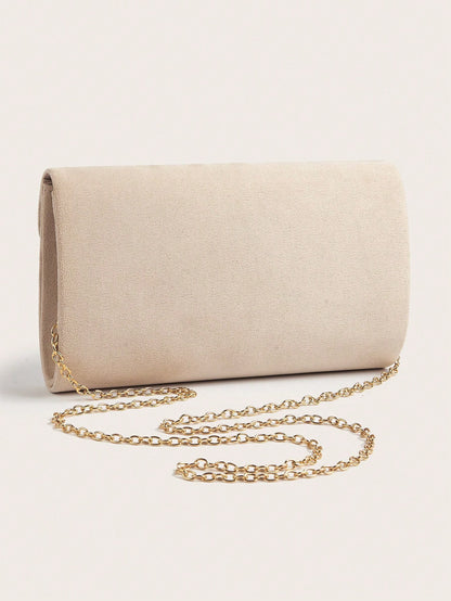 Elegant Velvet Material Large Women's Clutch Bag,  With Detachable Chain Strap, Suitable For Weddings, Parties, Galas,Bride
