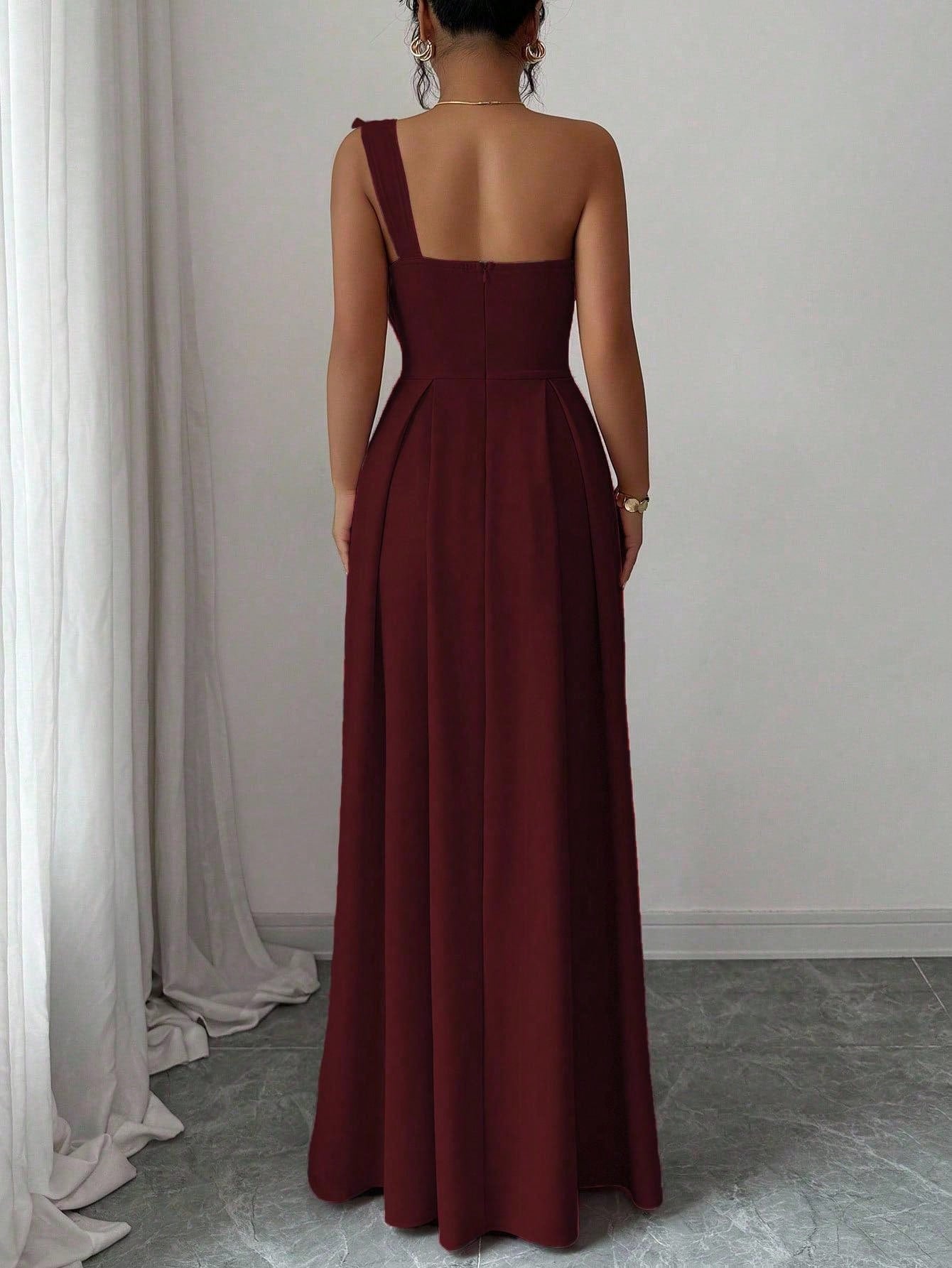 Elenzga Asymmetric Big Bowknot Waist A-Line Elegant Romantic Women Dress