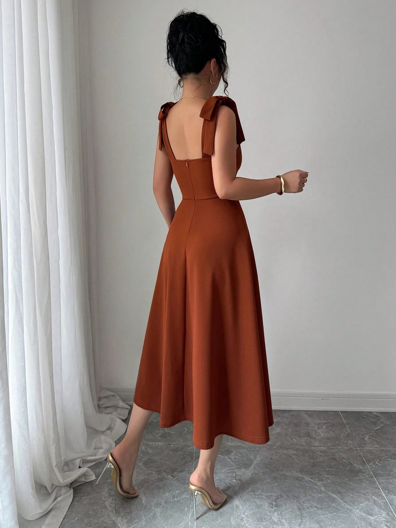 Elenzga Halloween, Christmas, Back To School Dress, Red Sleeveless Spaghetti Strap Tie Cinched Waist A-Line Elegant Romantic Women Dress