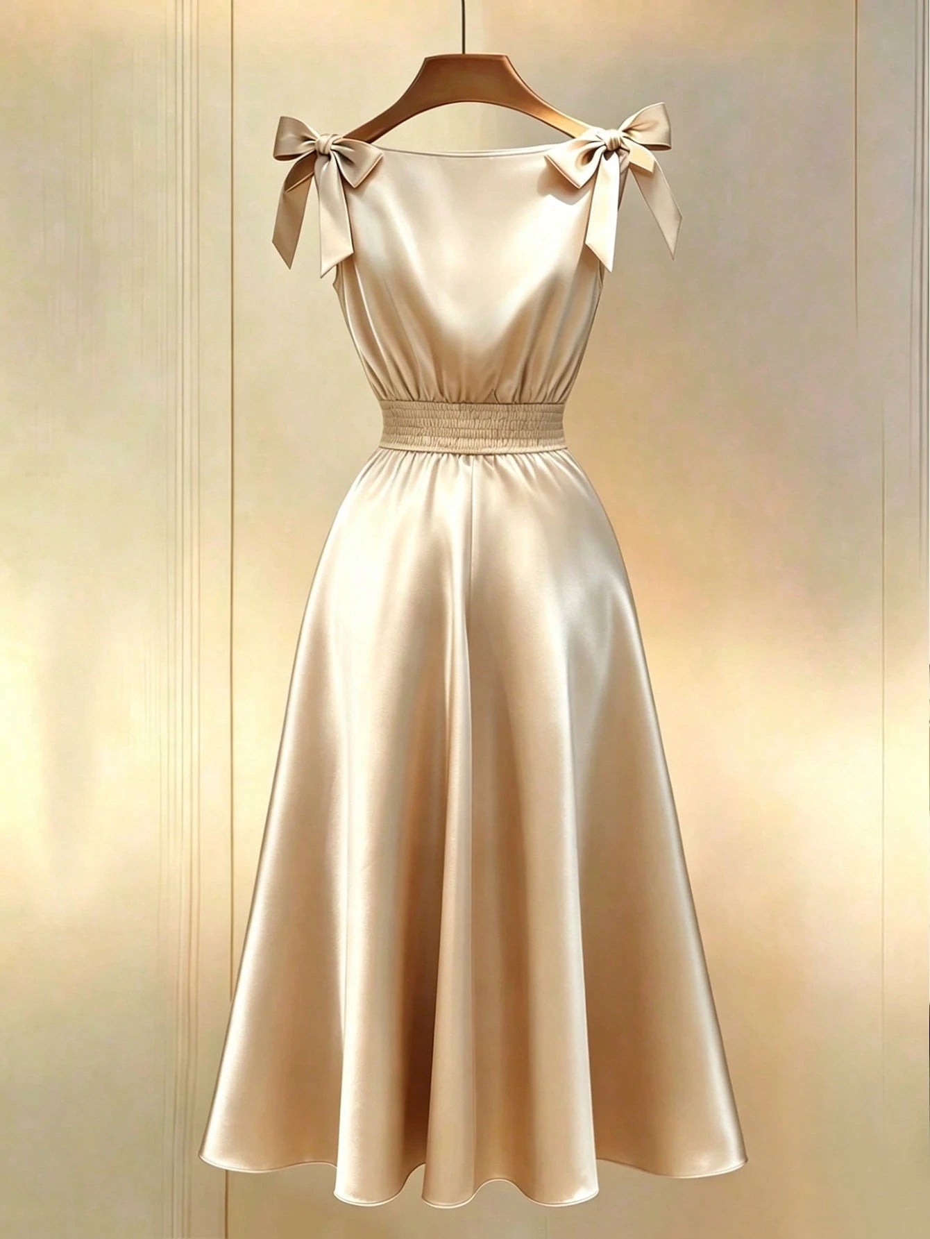 Elenzga New Arrival Woven Sleeveless Dress With Bow Decor, Elegant Daily Wear Midi Dress For Women