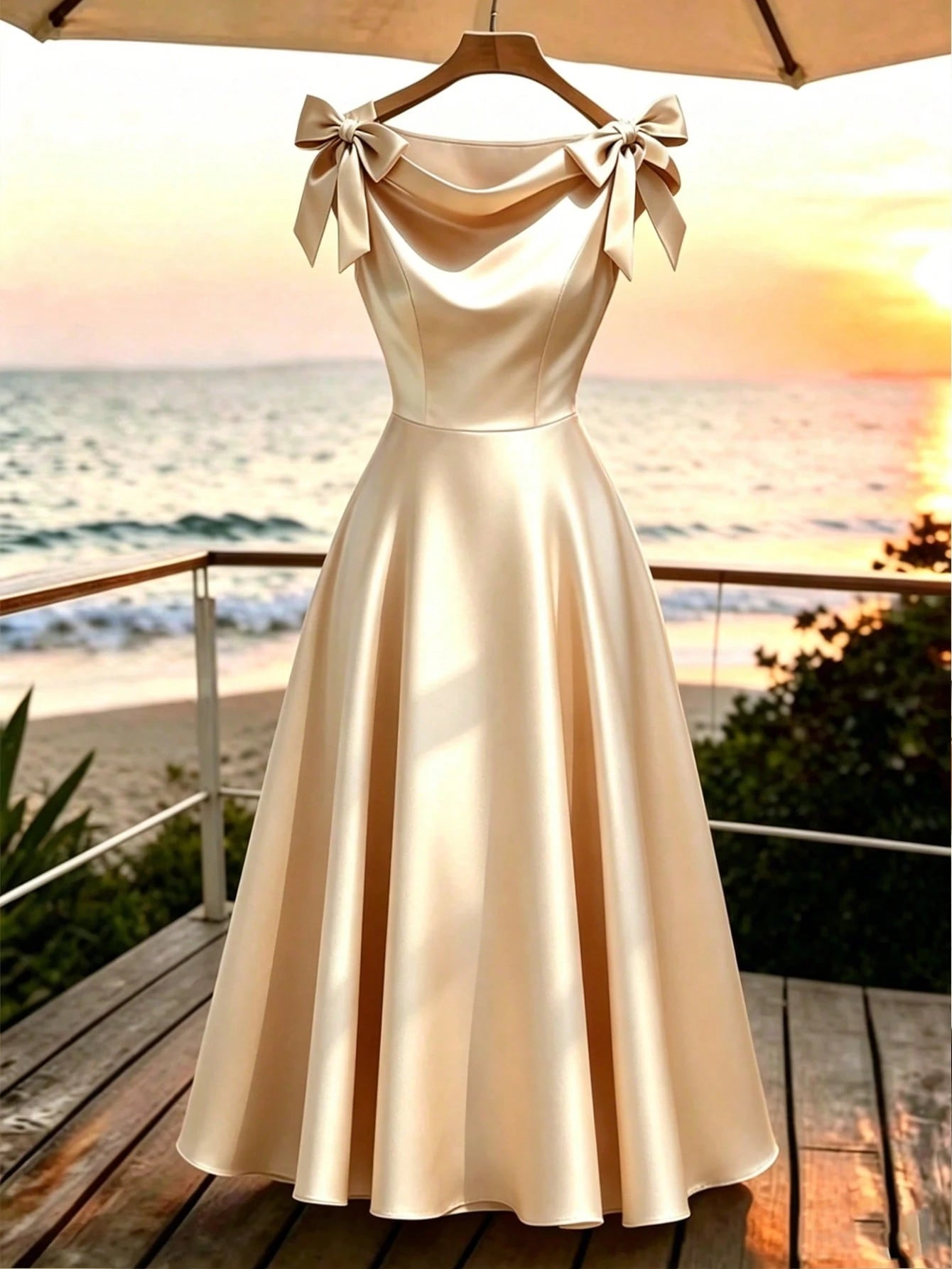 Elenzga New Arrival Woven Sleeveless Dress With Bow Decor, Elegant Daily Wear Midi Dress For Women