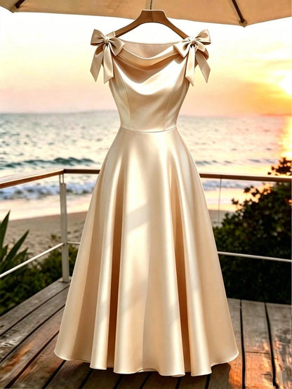Elenzga New Arrival Woven Sleeveless Dress With Bow Decor, Elegant Daily Wear Midi Dress For Women