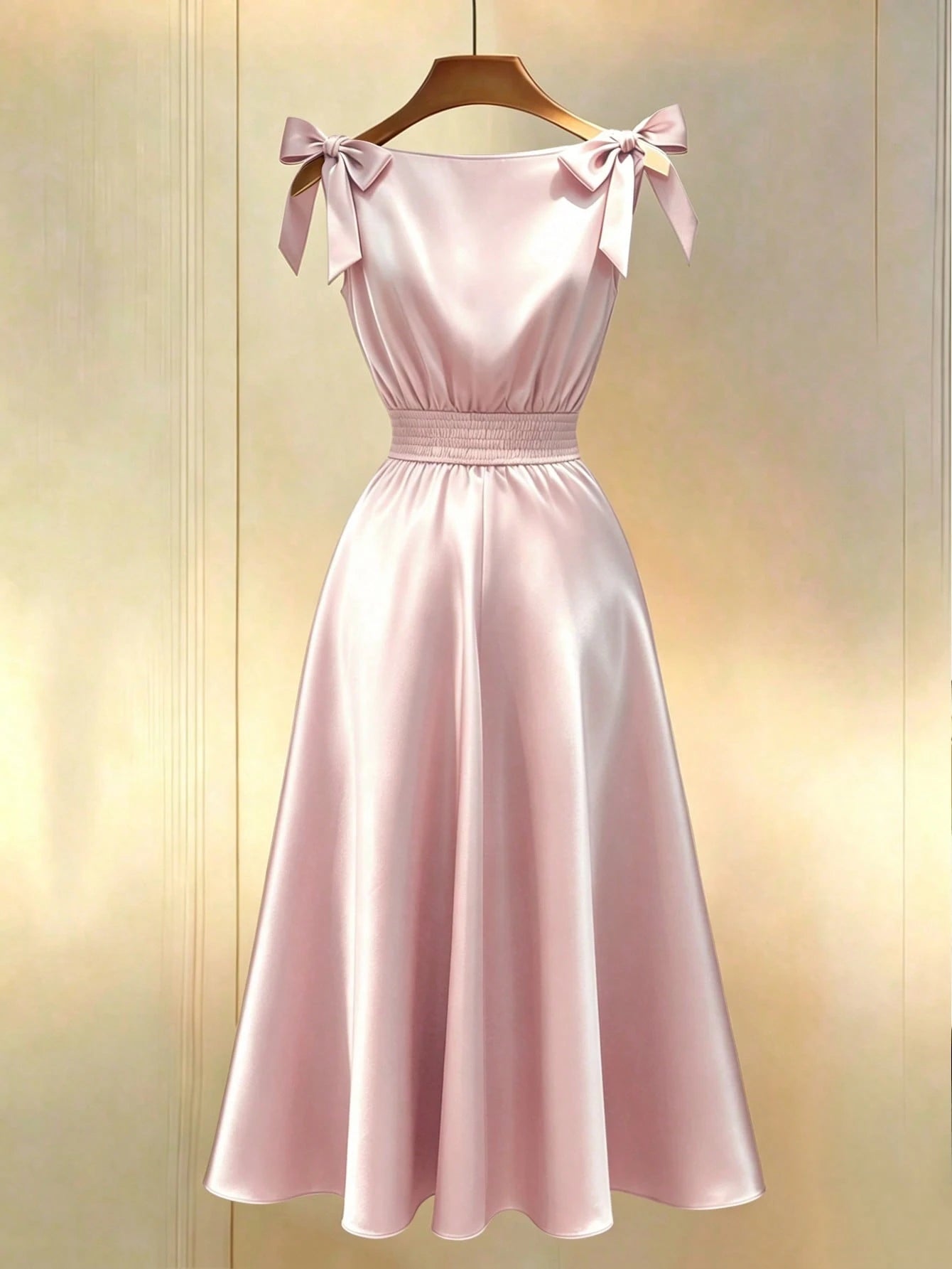 Elenzga New Arrival Woven Sleeveless Dress With Bow Decor, Elegant Daily Wear Midi Dress For Women