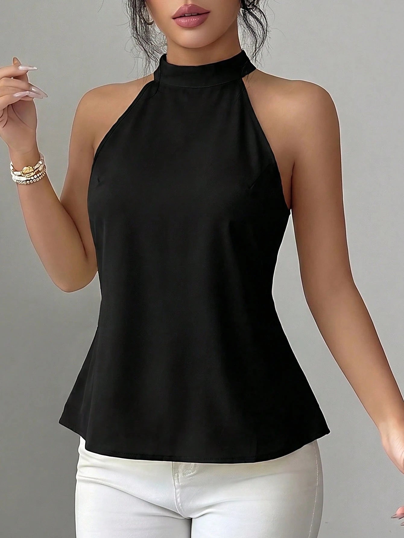 Elenzga Women's Spring/Autumn Elegant Sheer Lace Back Design Sleeveless Blouse, Can Be Worn As Inner Layer Or Outerwear