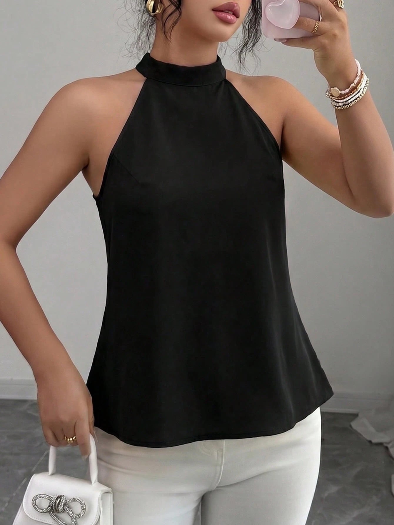 Elenzga Women's Spring/Autumn Elegant Sheer Lace Back Design Sleeveless Blouse, Can Be Worn As Inner Layer Or Outerwear