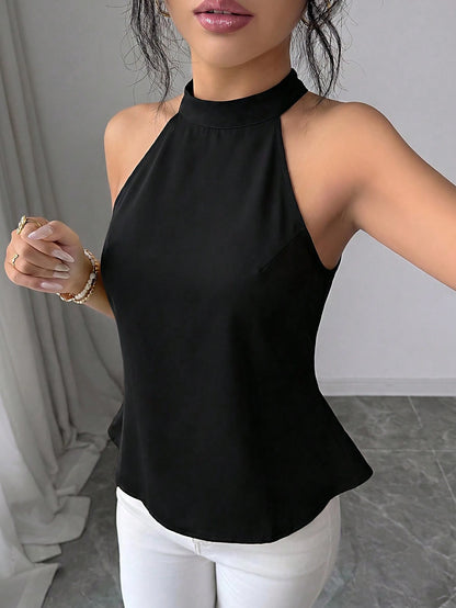 Elenzga Women's Spring/Autumn Elegant Sheer Lace Back Design Sleeveless Blouse, Can Be Worn As Inner Layer Or Outerwear
