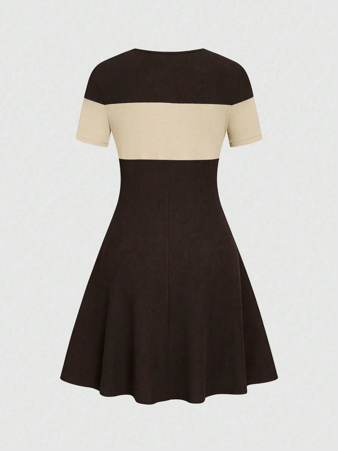 Elenzga Women's Versatile Contrast Color Fashion Short Sleeve Dress, Suitable For Dates And Commuting