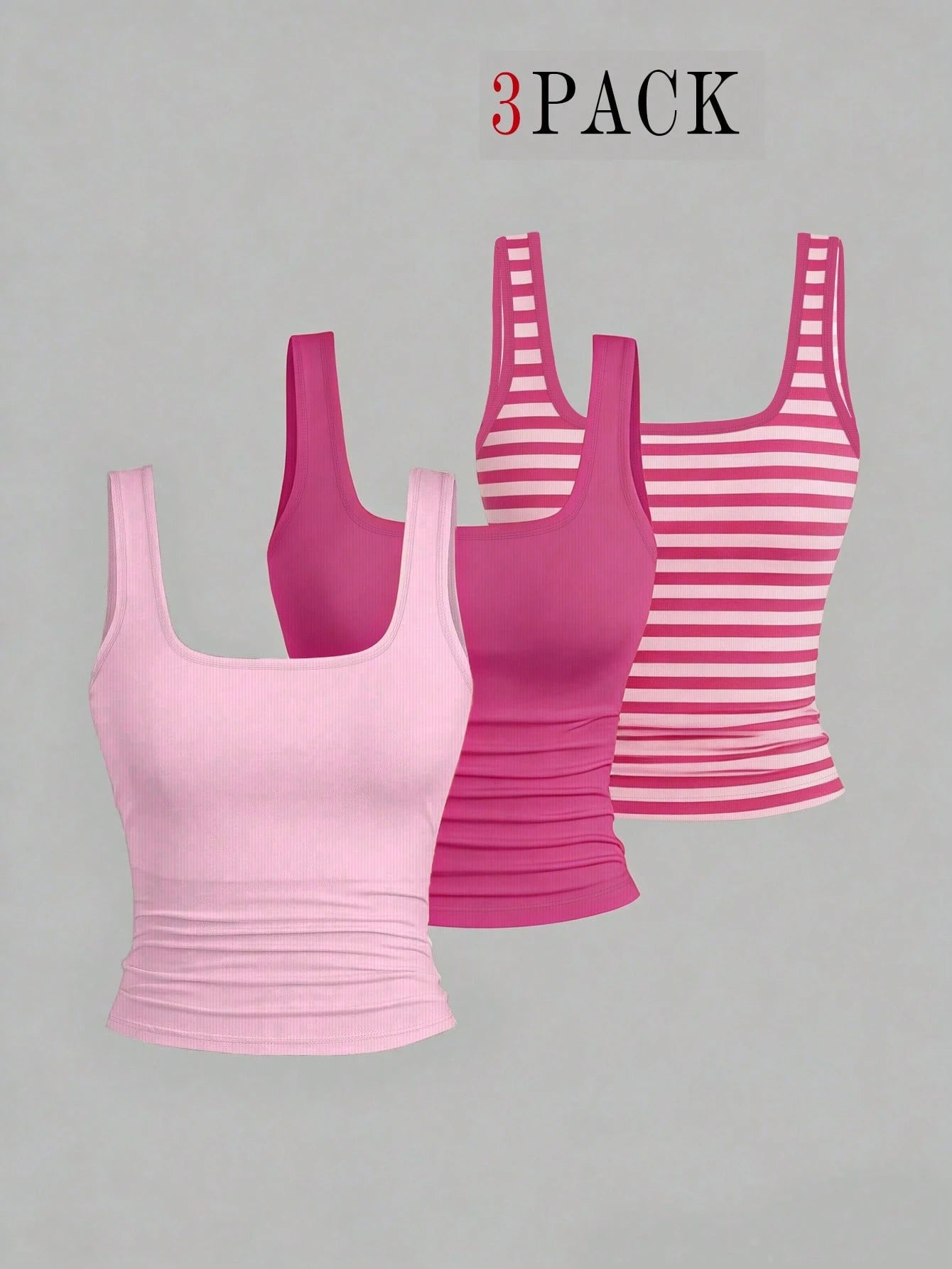 EMERY ROSE 3pcs Plus Size Women's Casual Solid Color & Polka Dot Printed Pattern Sleeveless Vest Set, Tank Top