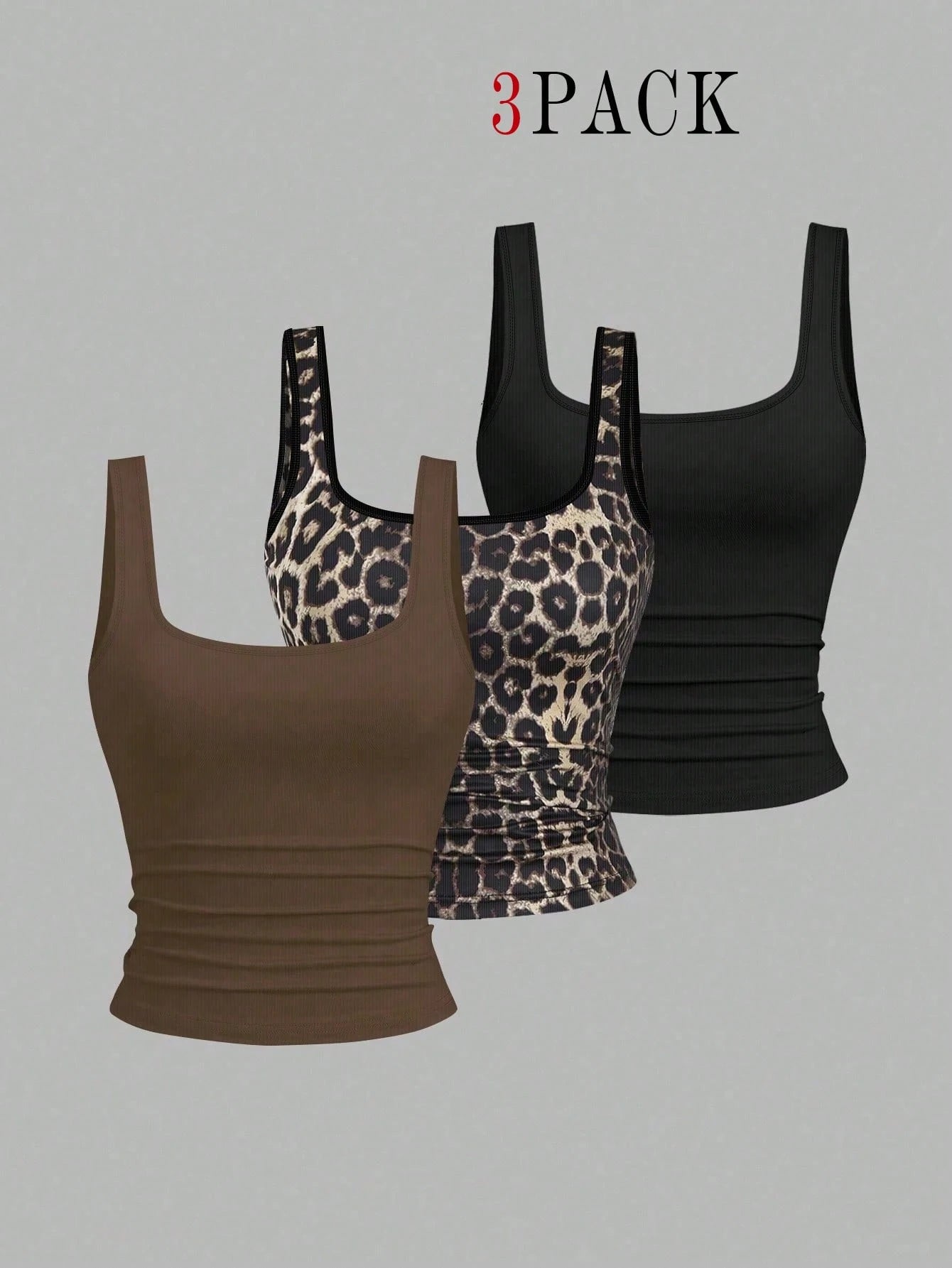 EMERY ROSE 3pcs Plus Size Women's Casual Solid Color & Polka Dot Printed Pattern Sleeveless Vest Set, Tank Top