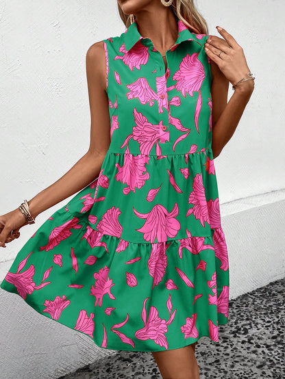 EMERY ROSE Floral Print Ruffle Hem Smock Dress