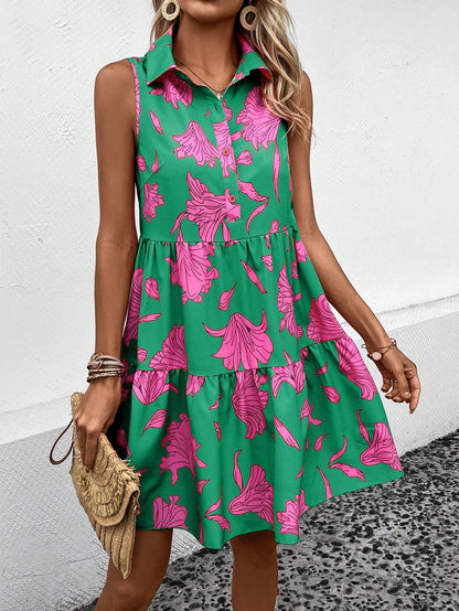 EMERY ROSE Floral Print Ruffle Hem Smock Dress