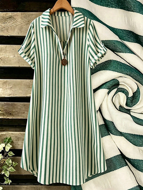 EMERY ROSE New V-Neck Striped Loose Casual Long Button-Down Women's Dress