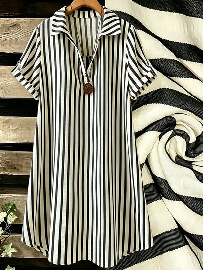 EMERY ROSE New V-Neck Striped Loose Casual Long Button-Down Women's Dress