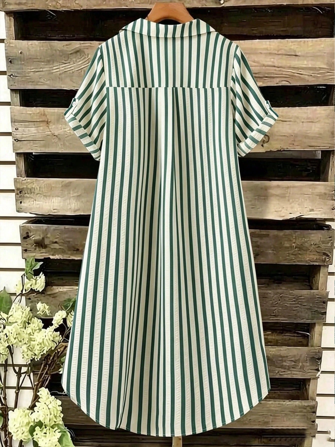 EMERY ROSE New V-Neck Striped Loose Casual Long Button-Down Women's Dress