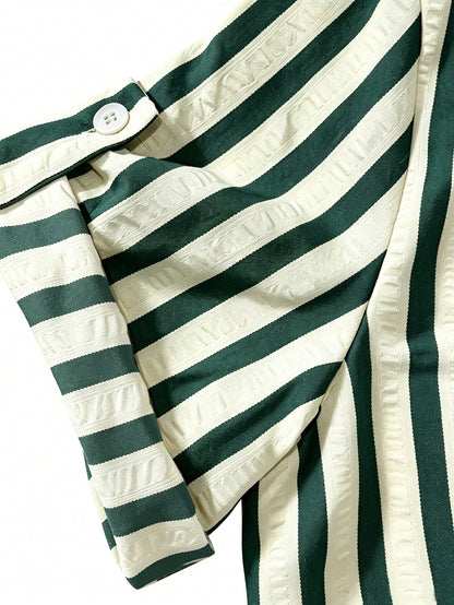 EMERY ROSE New V-Neck Striped Loose Casual Long Button-Down Women's Dress