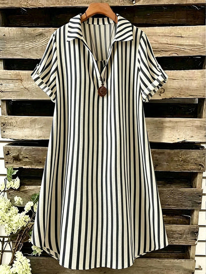 EMERY ROSE New V-Neck Striped Loose Casual Long Button-Down Women's Dress