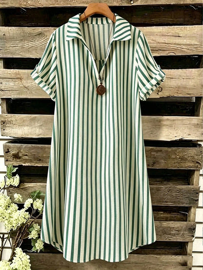 EMERY ROSE New V-Neck Striped Loose Casual Long Button-Down Women's Dress