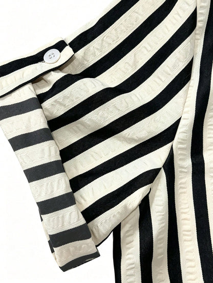EMERY ROSE New V-Neck Striped Loose Casual Long Button-Down Women's Dress