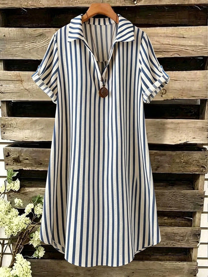 EMERY ROSE New V-Neck Striped Loose Casual Long Button-Down Women's Dress