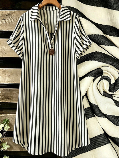 EMERY ROSE New V-Neck Striped Loose Casual Long Button-Down Women's Dress