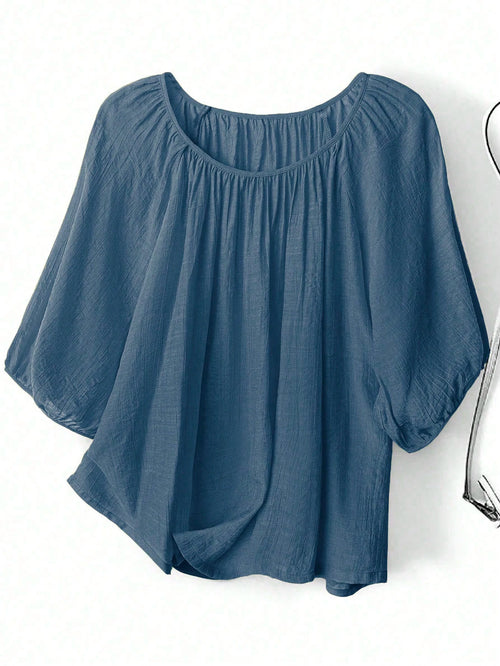 EMERY ROSE Plus Size Solid Color Loose Casual Vacation Shirt