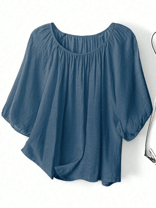 EMERY ROSE Plus Size Solid Color Loose Casual Vacation Shirt