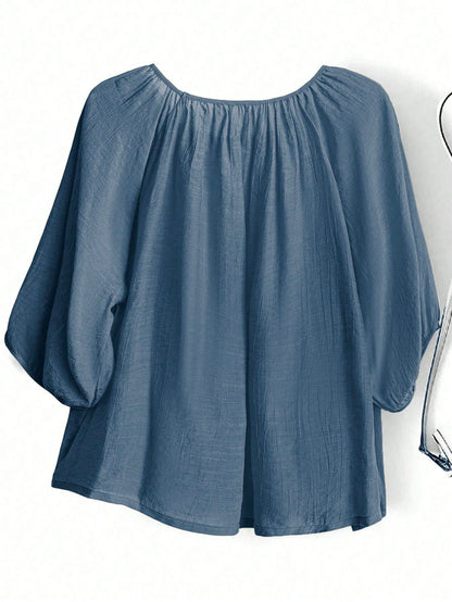 EMERY ROSE Plus Size Solid Color Loose Casual Vacation Shirt