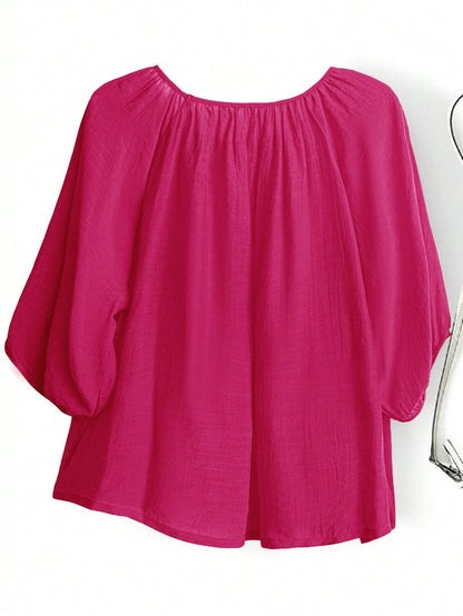 EMERY ROSE Plus Size Solid Color Loose Casual Vacation Shirt