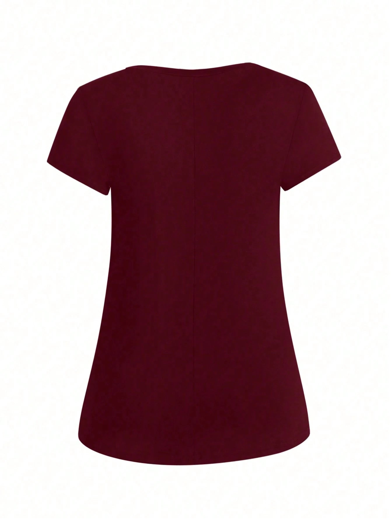 EMERY ROSE Plus Size Summer Casual Solid Color V-Neck Short Sleeve T-Shirt With Curved Hem