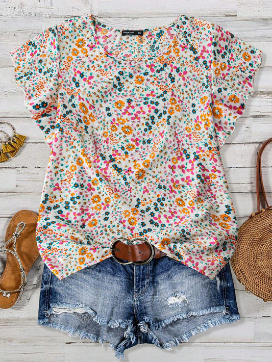 EMERY ROSE Plus Size Summer Short Sleeve Simple Casual Everyday Blouse