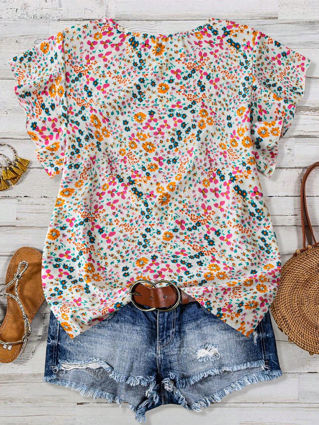 EMERY ROSE Plus Size Summer Short Sleeve Simple Casual Everyday Blouse