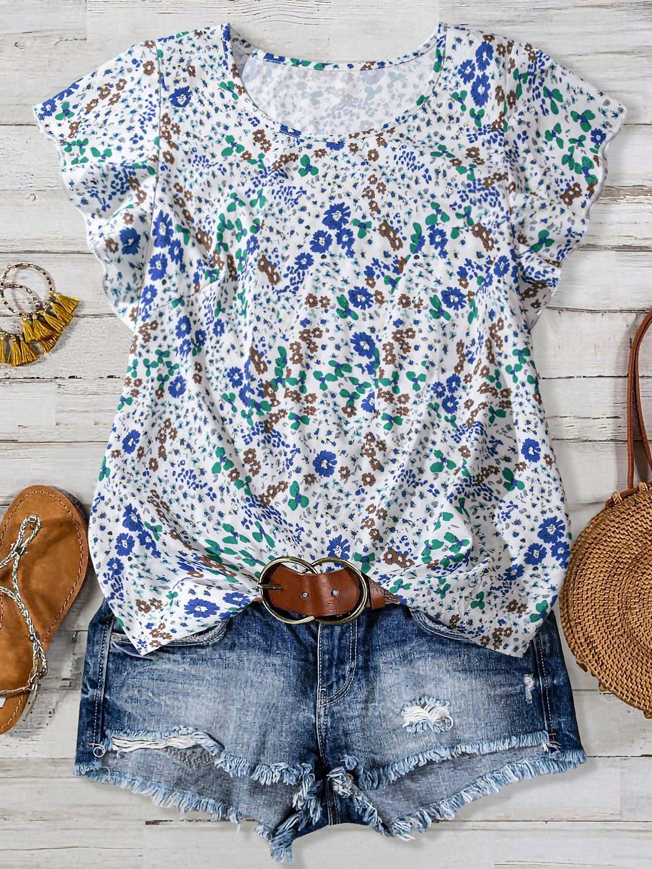 EMERY ROSE Plus Size Summer Short Sleeve Simple Casual Everyday Blouse