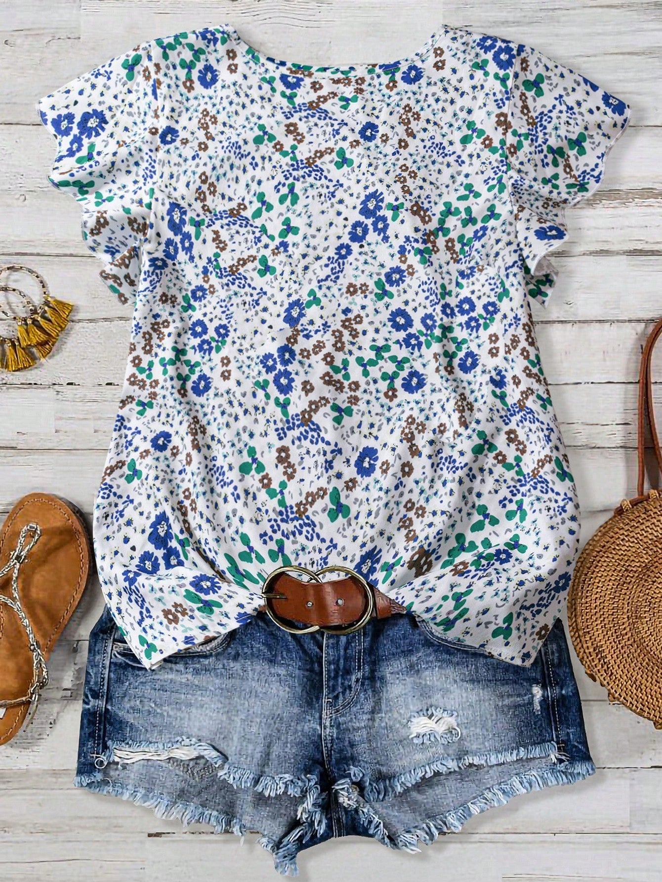 EMERY ROSE Plus Size Summer Short Sleeve Simple Casual Everyday Blouse