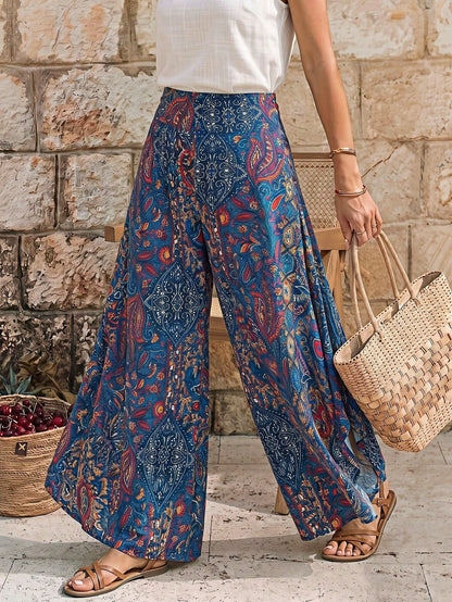 EMERY ROSE Women's Casual Paisley Print Asymmetric Hem Wide Leg Pants, For Resort Wear Fall Cloth For Women