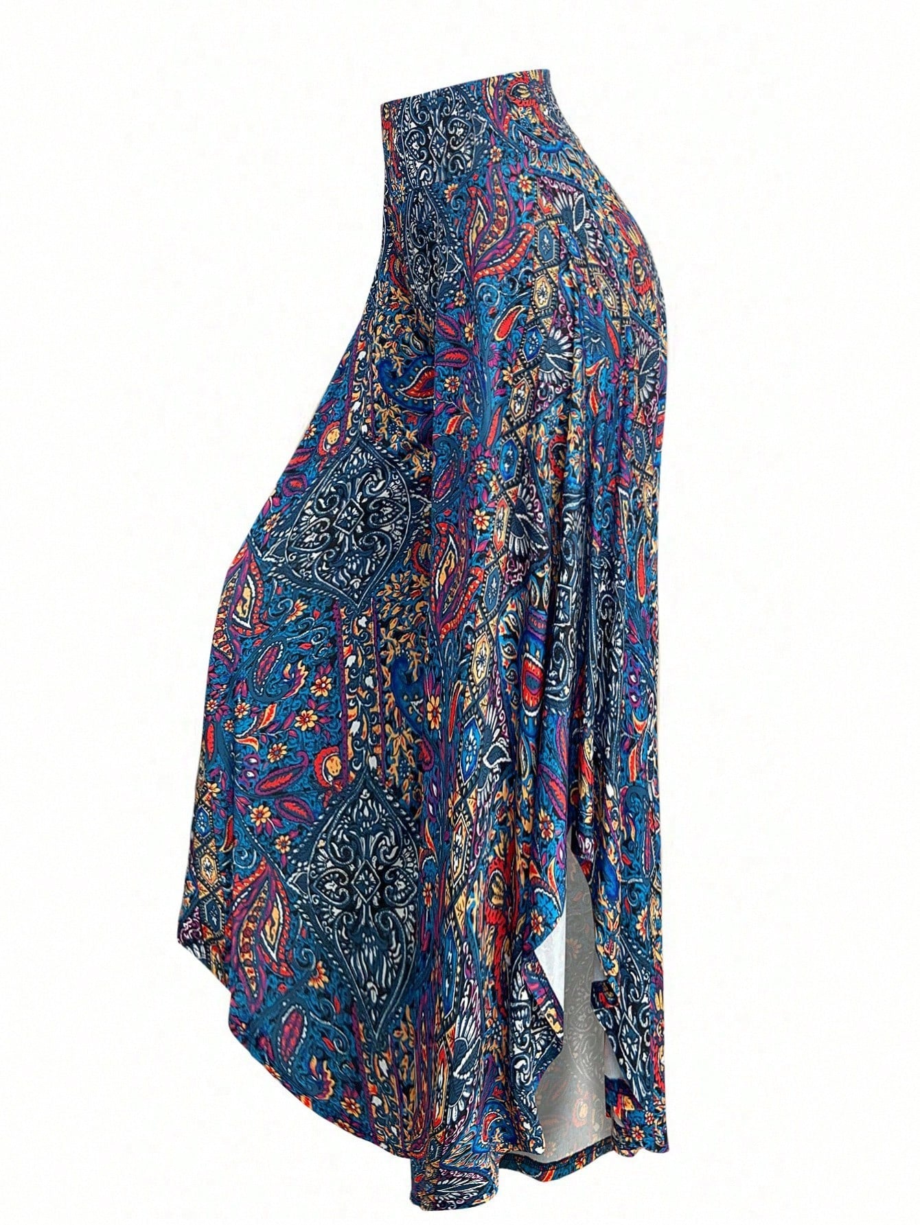 EMERY ROSE Women's Casual Paisley Print Asymmetric Hem Wide Leg Pants, For Resort Wear Fall Cloth For Women