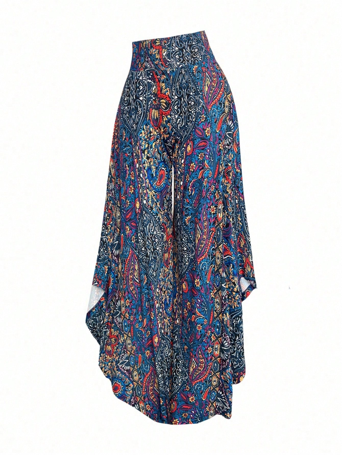 EMERY ROSE Women's Casual Paisley Print Asymmetric Hem Wide Leg Pants, For Resort Wear Fall Cloth For Women