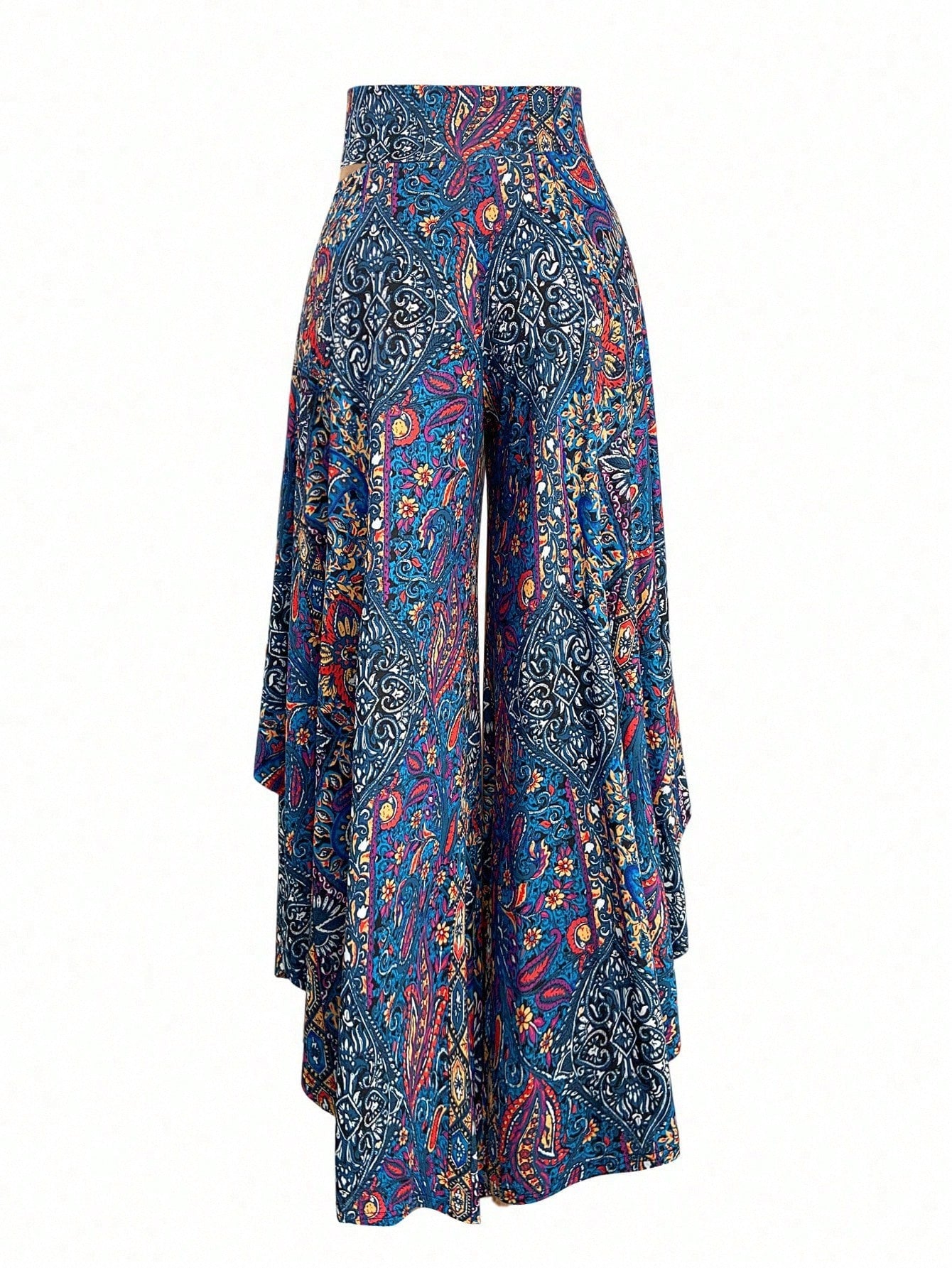 EMERY ROSE Women's Casual Paisley Print Asymmetric Hem Wide Leg Pants, For Resort Wear Fall Cloth For Women