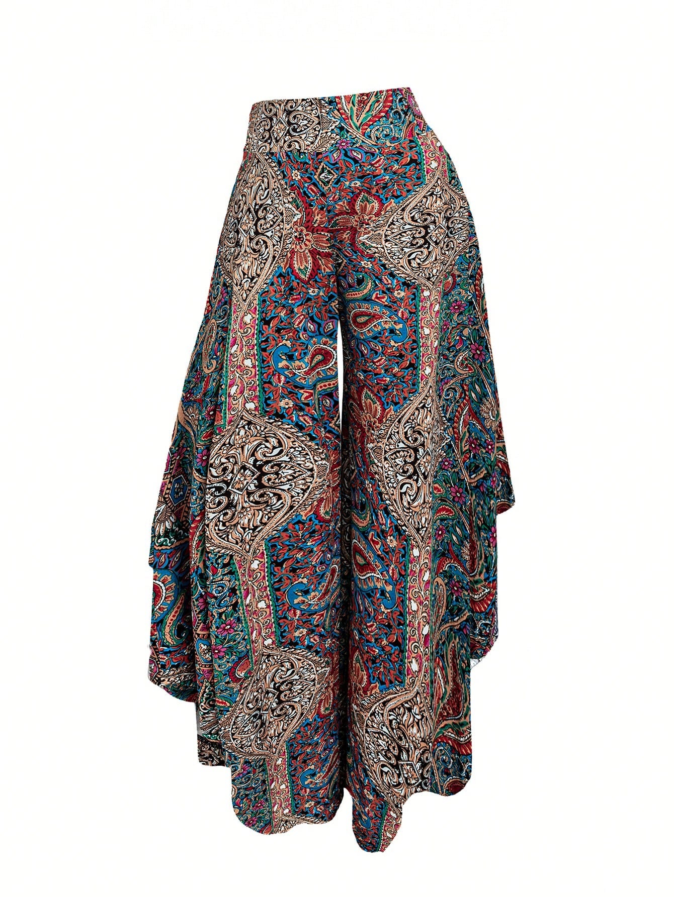 EMERY ROSE Women's Casual Paisley Print Asymmetric Hem Wide Leg Pants, For Resort Wear Fall Cloth For Women