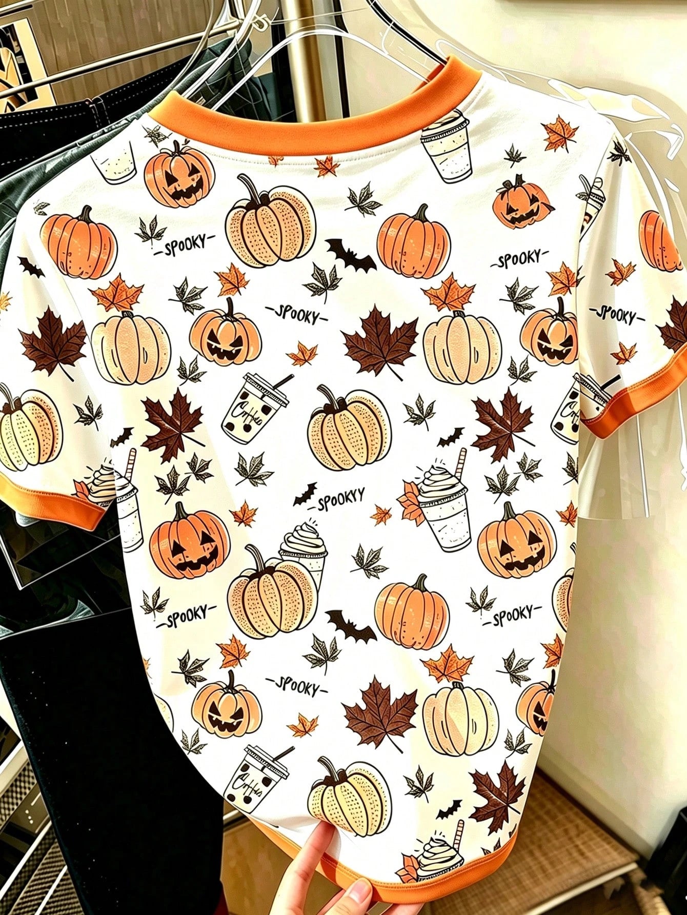 EMERY ROSE Women's Pumpkin Print Crew Neck Short Sleeve T-Shirt, Halloween T-Shirt, Summer