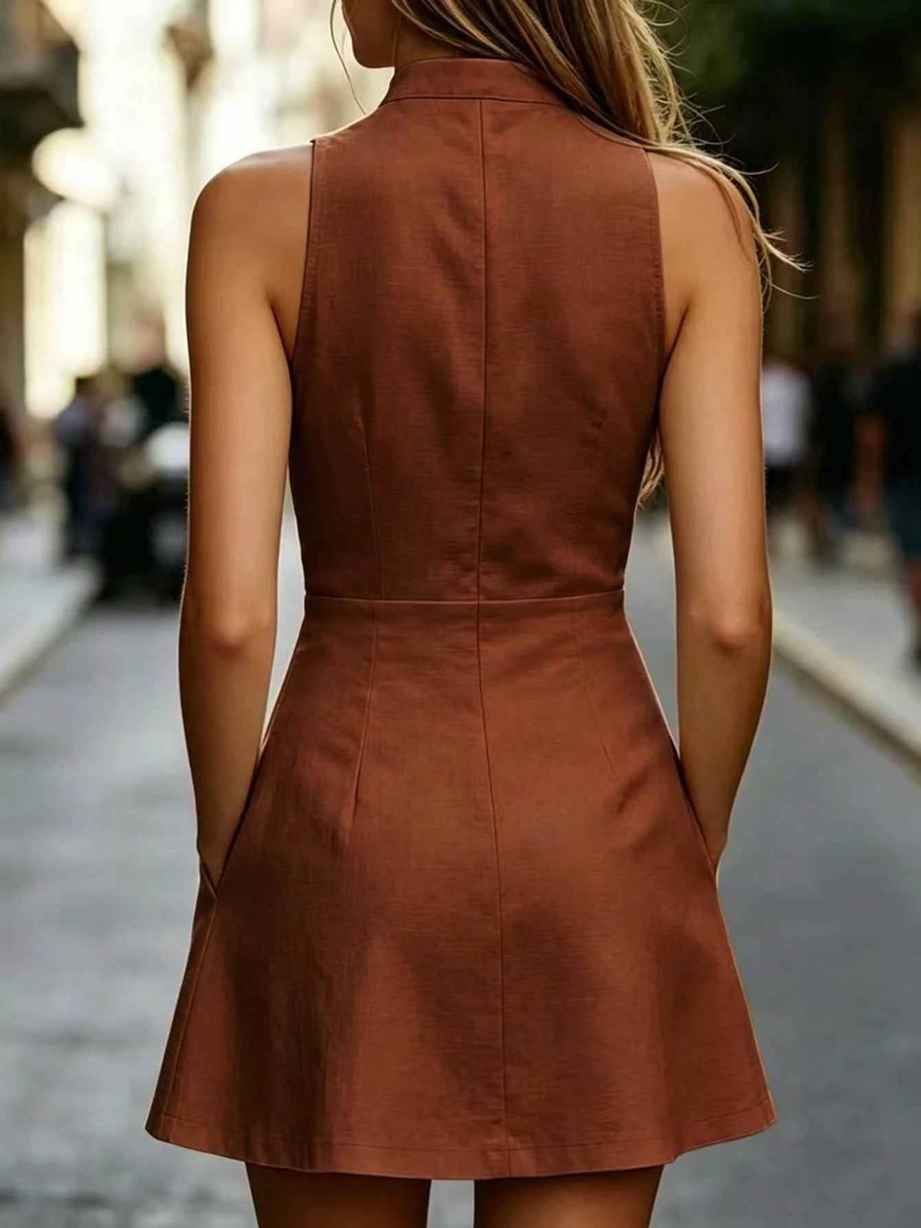 EMERY ROSE Women's Solid Color Elegant Cutout Neckline A-Line Mini Dress