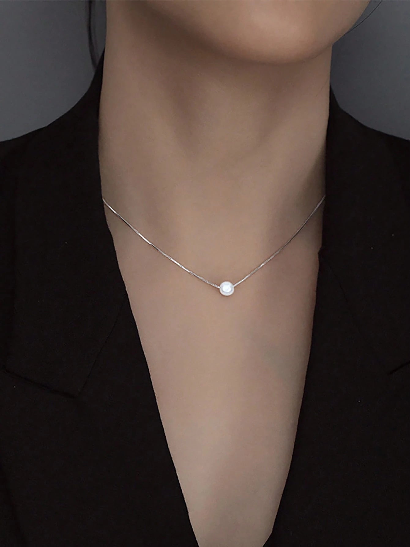 ESBERRY 1pc 6mm-10mm Minimalist S925 Sterling Silver Single Pearl Necklace, Jewelry For Women, Wedding Bride Accessories