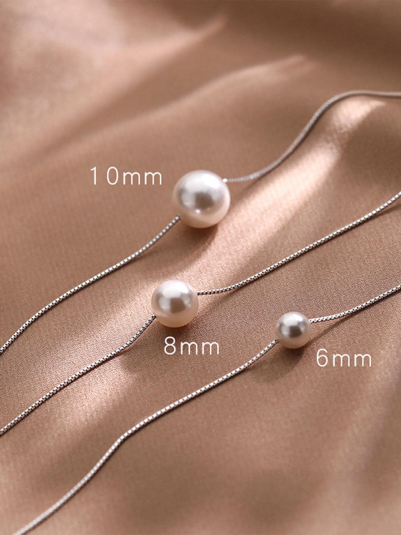 ESBERRY 1pc 6mm-10mm Minimalist S925 Sterling Silver Single Pearl Necklace, Jewelry For Women, Wedding Bride Accessories