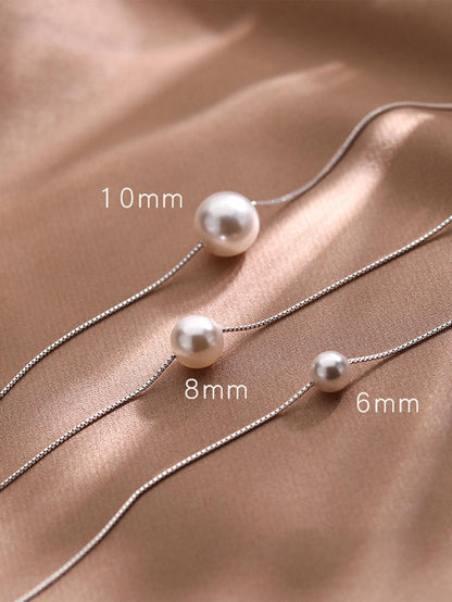 ESBERRY 1pc 6mm-10mm Minimalist S925 Sterling Silver Single Pearl Necklace, Jewelry For Women, Wedding Bride Accessories