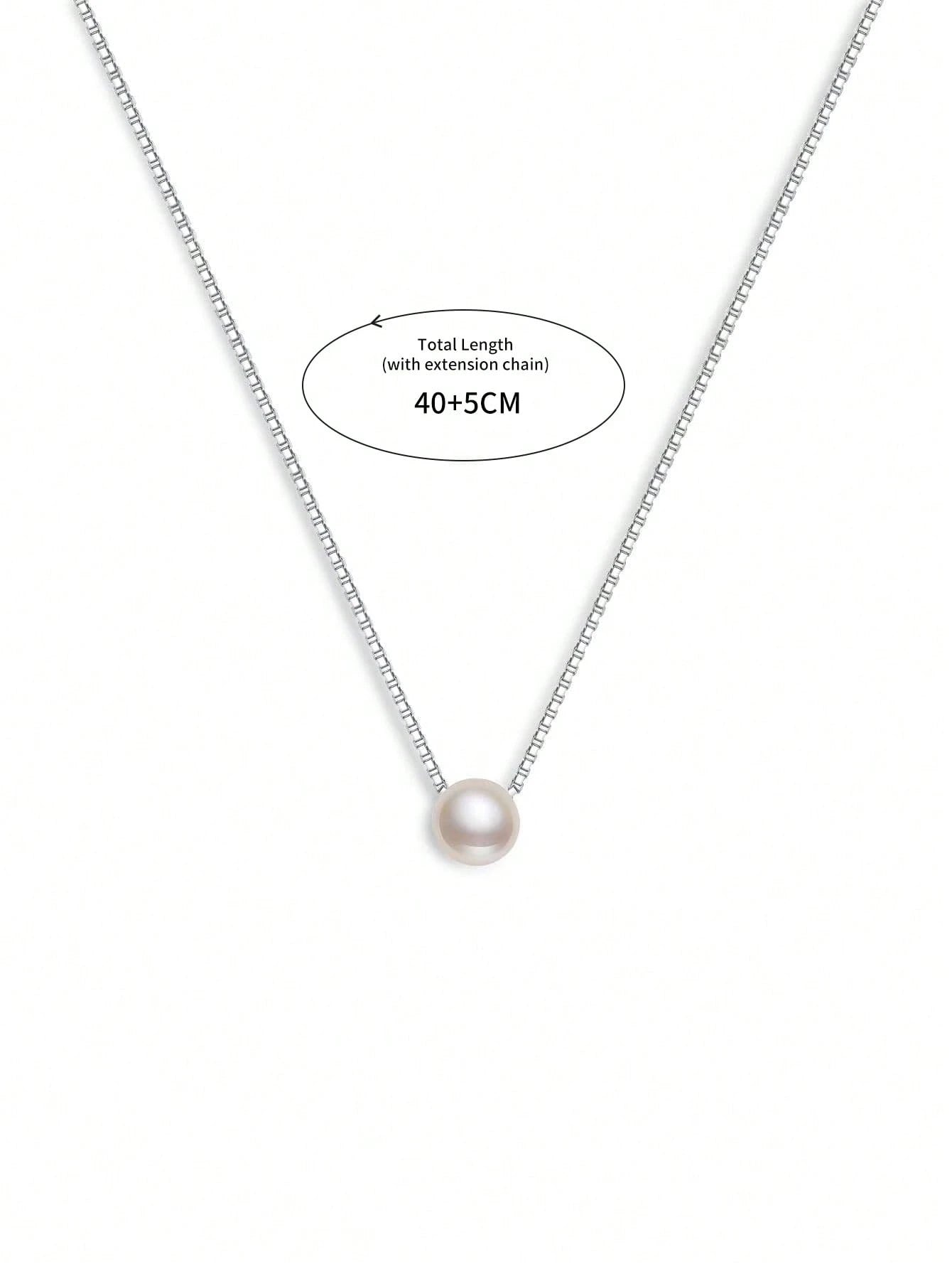 ESBERRY 1pc 6mm-10mm Minimalist S925 Sterling Silver Single Pearl Necklace, Jewelry For Women, Wedding Bride Accessories